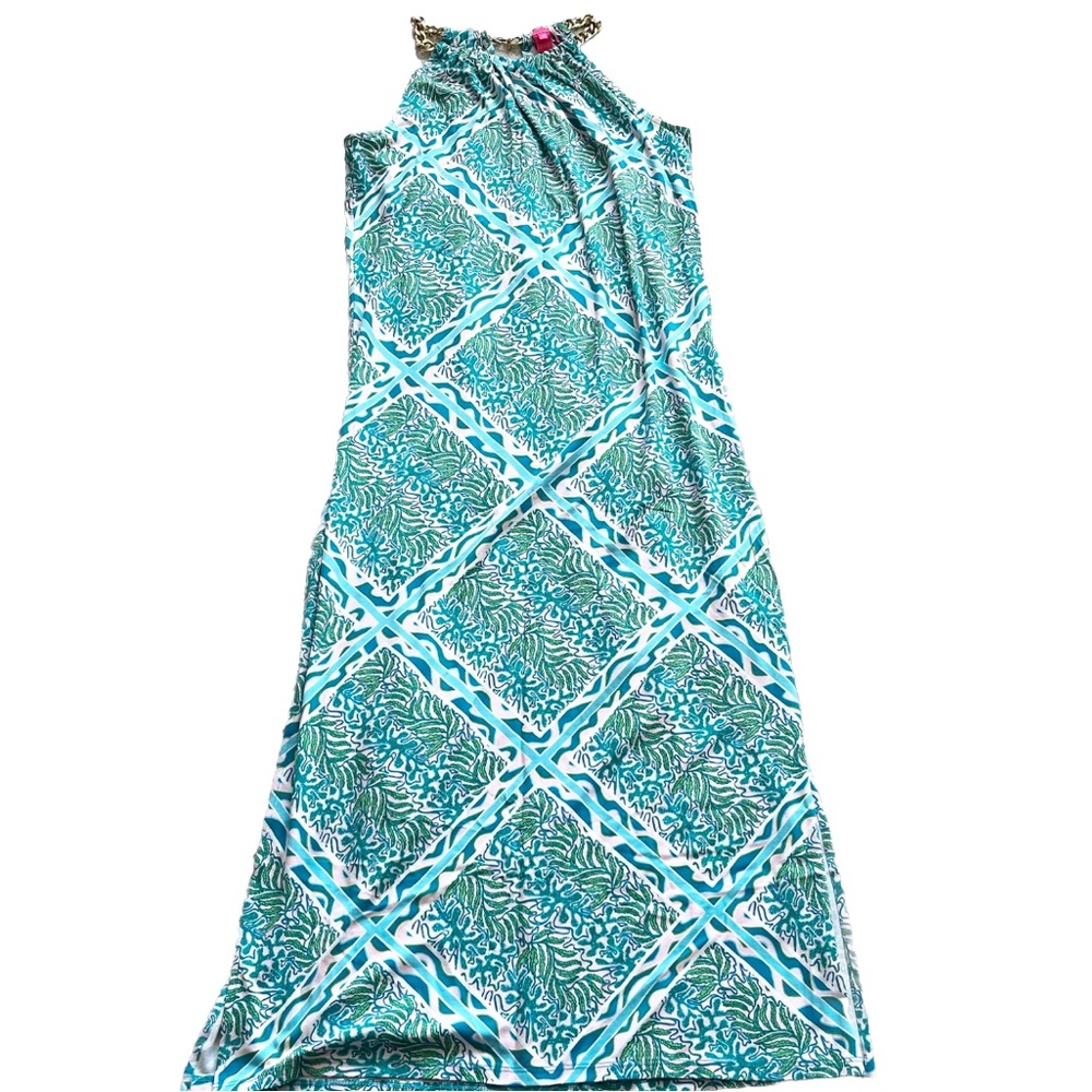 LILLY PULITZER Bingham Halter Midi Dress Prism Blue Size Medium Preppy Chic - Picture 9 of 9